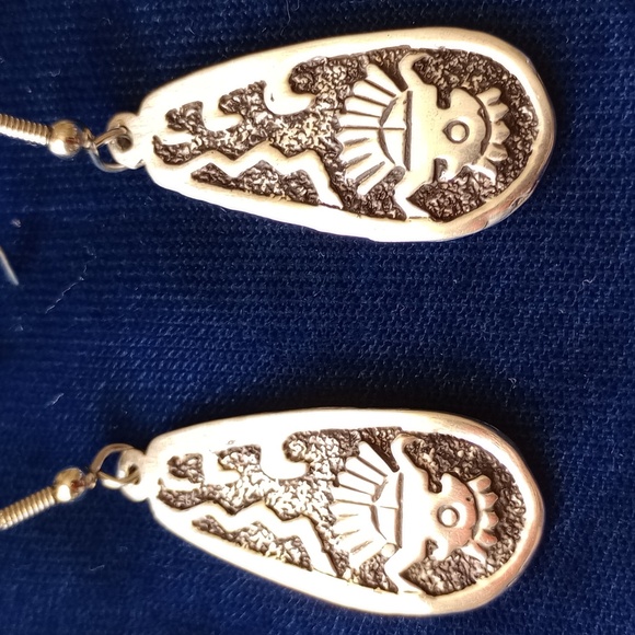 Vintage Native Style Mask Headdress Kachina Sterling Silver Dangle Earrings - Picture 5 of 12